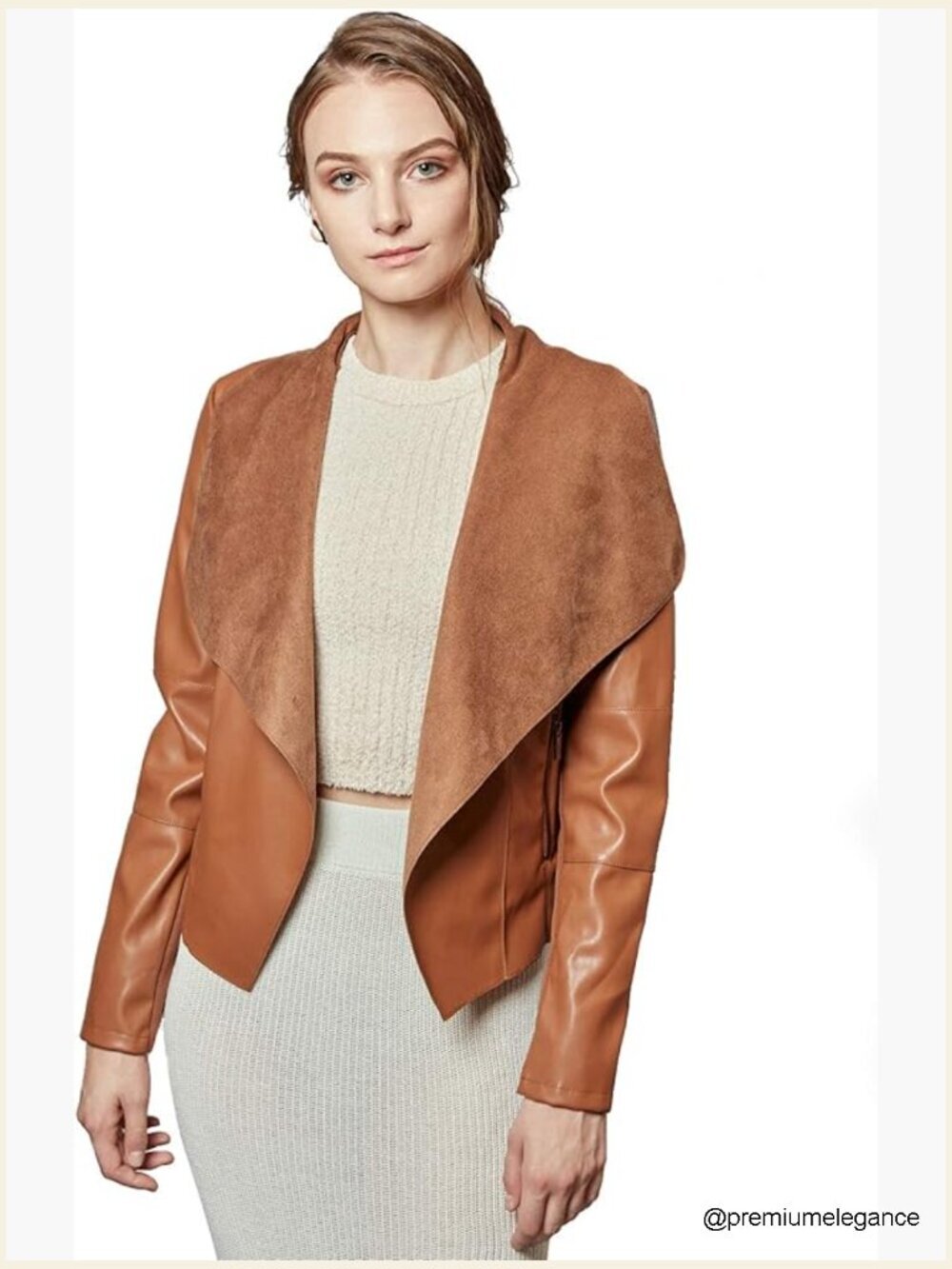 Slim Open Front Faux Leather Blazer Jacket